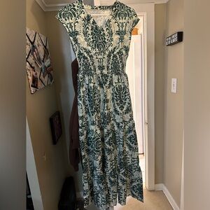 Green and White Patterned Dress